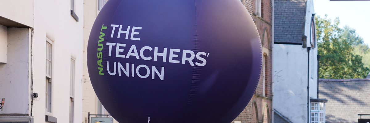 NASUWT blue balloon against building BANNER.jpg