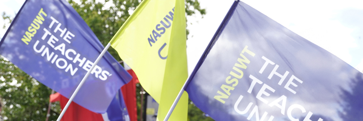 NASUWT green and blue flags against sky BANNER.jpg