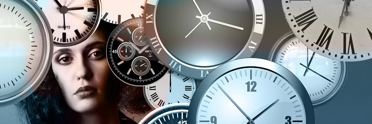 Woman stress white clocks time workload