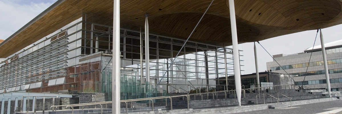 Welsh Assembly Wales Senedd exterior close up